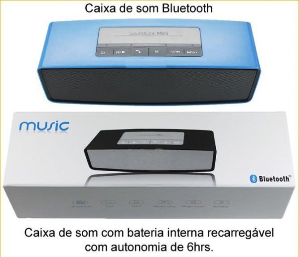 CAIXA DE SOM BLUETHOOTH COM BATERIA RECARREGÁVEL